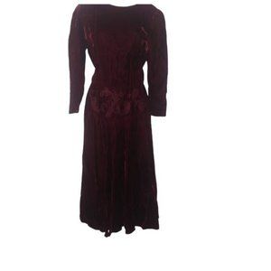 1960s Donna Morgan for NSP Velvet Succotash  Embroidered Drop Waist Midi Dress
